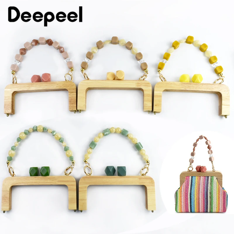 20cm Wooden Bag Handle Resin Bags Strap Chain Purse Frame Kiss Clasp Handbag Wallet Clutch DIY Handmade Woven-Bag Accessories