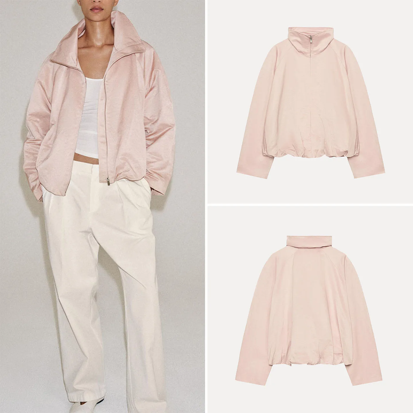 Fashionable Long Sleeve Pilot Jacket Women's Autumn Wear Stand Collar Casual Style Loose Fit Zipper Closure No Hat Included