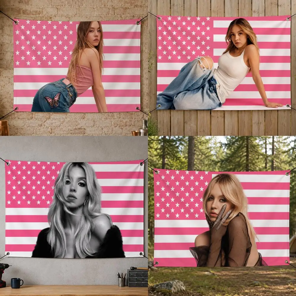 Celebrity Modern Awarded Cinema Talent S-Sydney Sweeney Flags Flag Banner for Bedroom Dorm Party Home Living Room Game Room Gift