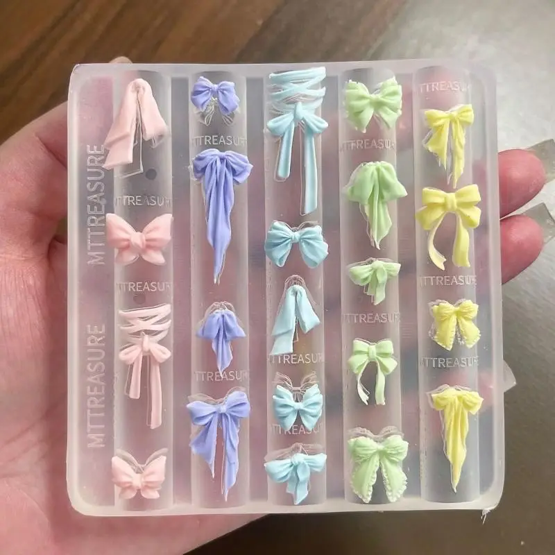 Lightweight 3D Bow Lace Chain Silicone Nail Mold Easy Store DIY Resin Nail Charm Making Mould for Nail Salon Home Use