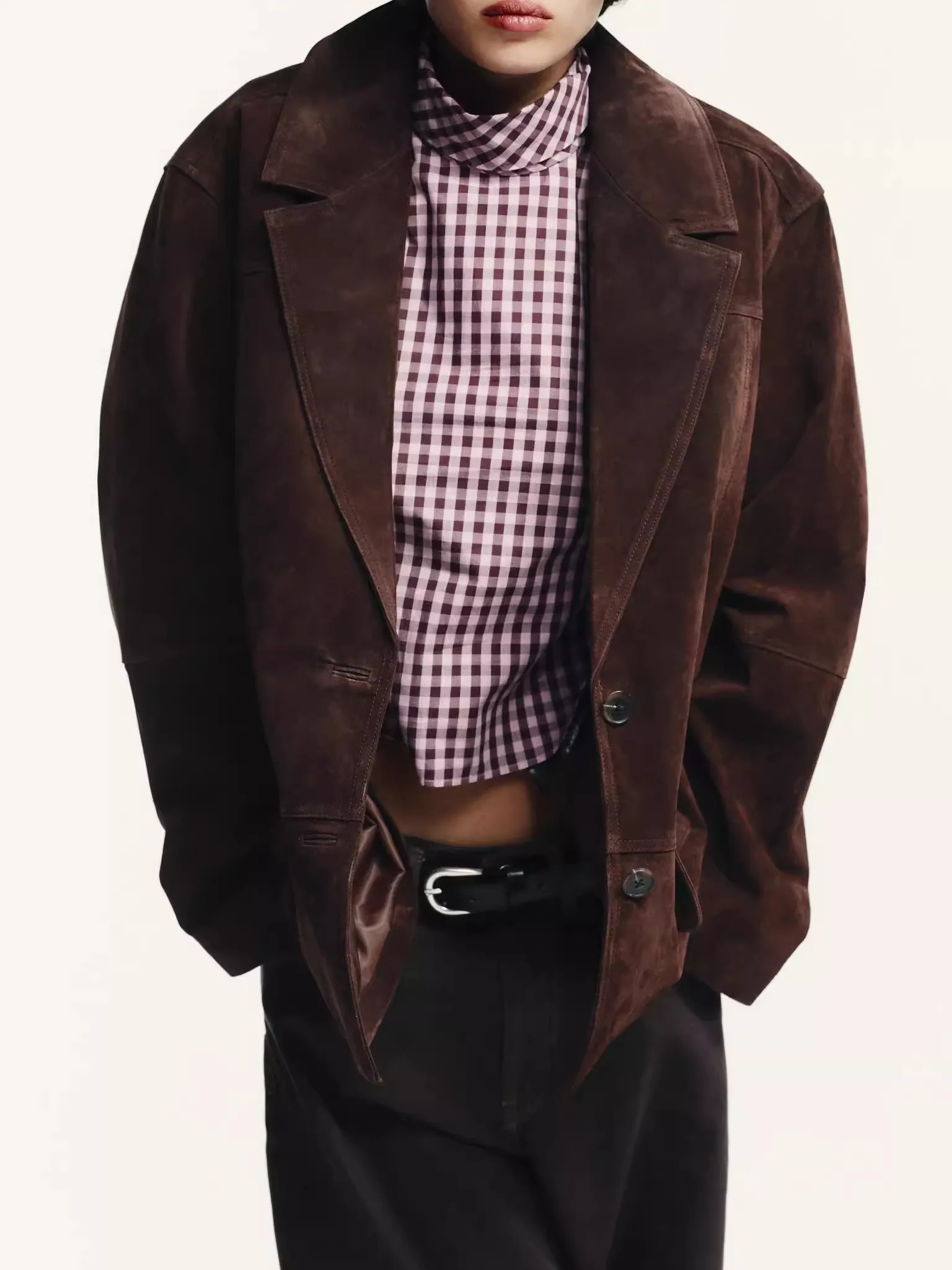 جديد 2025 الخريف المرأة عادية Sle فضفاضة تناسب الجلود فو الجلد المدبوغ Jaet الوقوف طوق طويل Sve زر واحد إغلاق معطف