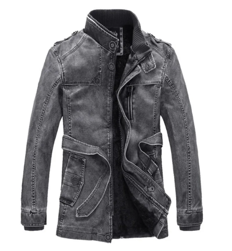 Winter Men Leather Jacket Casual Windproof Thicken Fleece Warm Motorcycle Jackets Plus Size 5XL 6XL Fashion Long Coats Chaqueta