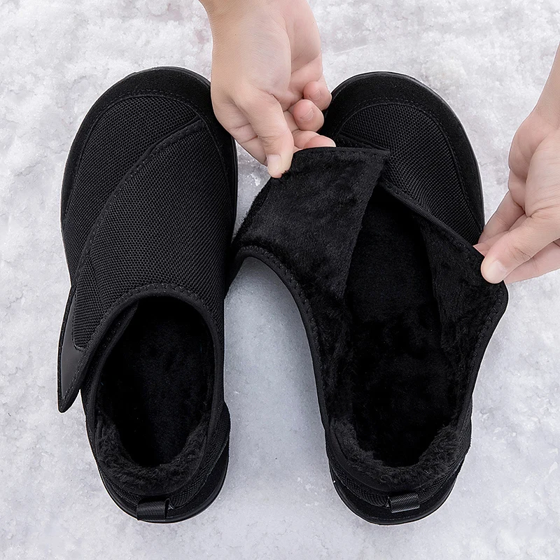 Winter Wide Toe Box Casual Sneakers with Fur for Elderly Adjustable Diabetic Shoes Swollen Foot Bunion Hallux Valgus Relief
