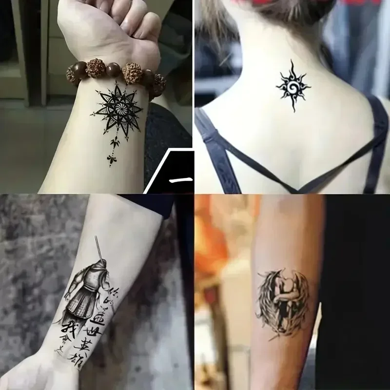 30pcs/set Totem Tattoo Sticker Waterproof Chinese Letter Eye Cool Fake Tattoos Adhesive for Men Boys Shoulder Hand Arm Abdomen