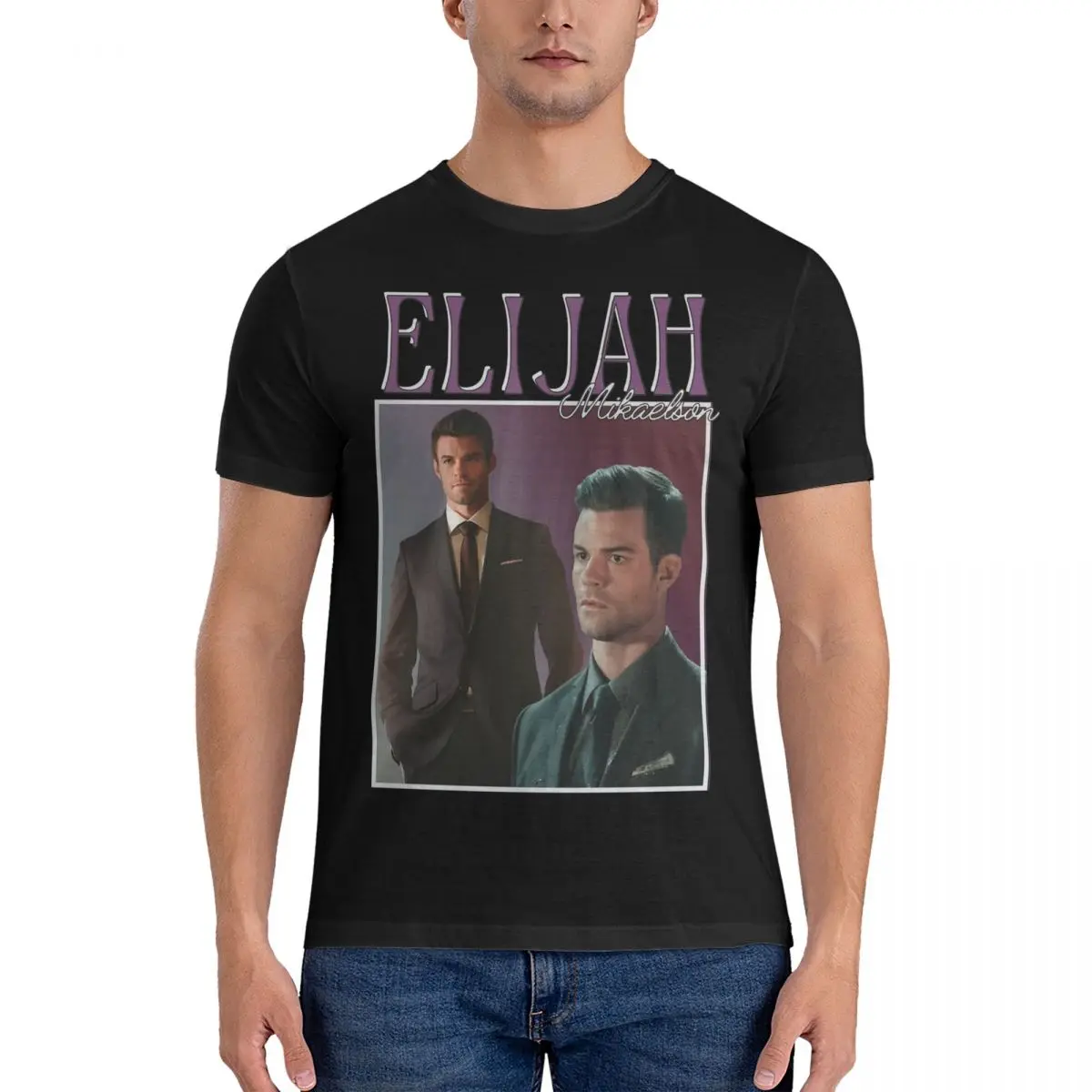 Men's The Vampire Diaries T Shirts Elijah Mikaelson Vintage 100 Cotton Top Tees  Short Sleeve T Shirt O-Neck Hip Hop Tee Shirt