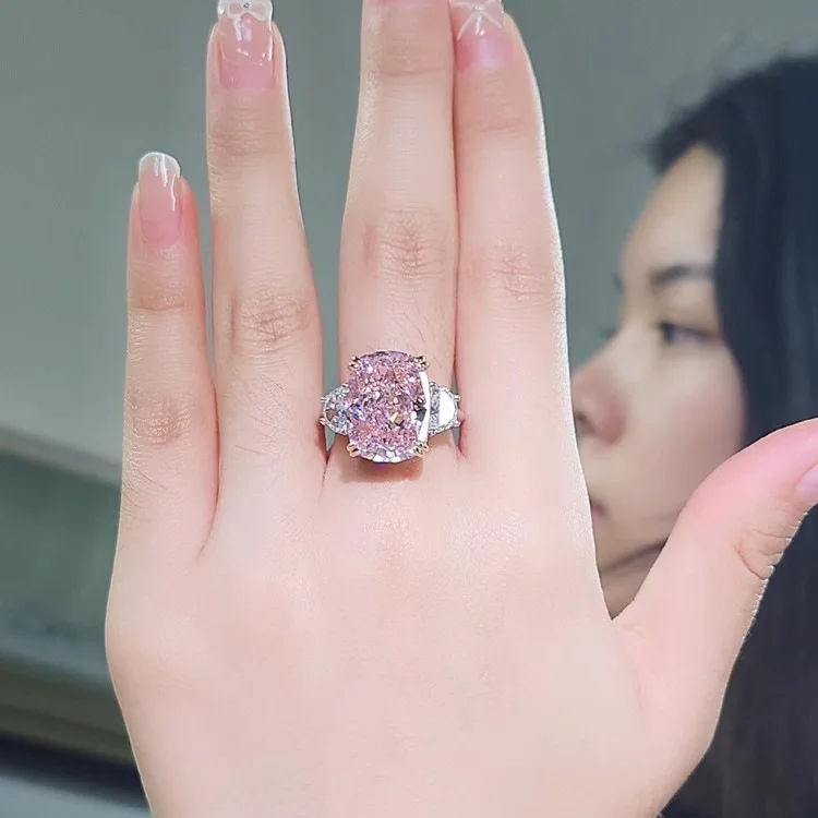S925 Sterling Silber Ring Mode Leichter Luxus Kissenförmiger Quadratischer Diamantring Hochkarätiger Diamant Rosa Zirkonium Verlobungsring – Detail 8