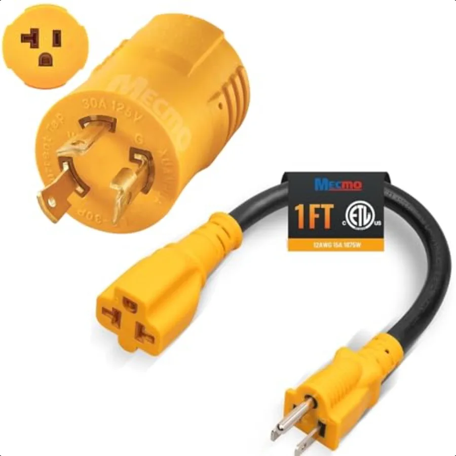 

12 inch 15 Amp Household to 20 Amp AC Power Adapter Cable 12AWG [4 in 1] NEMA 515P to 515R 520R 615R 620R Shore Power Marine 30