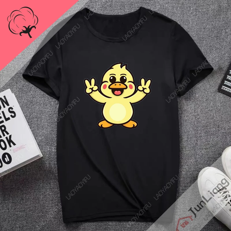 Cute Happy Little Duck Cartoon Top Women Clothes 100% Cotton Women's Clothing Offers Y2k Tops Goth Harajuku Fashion T-shirts