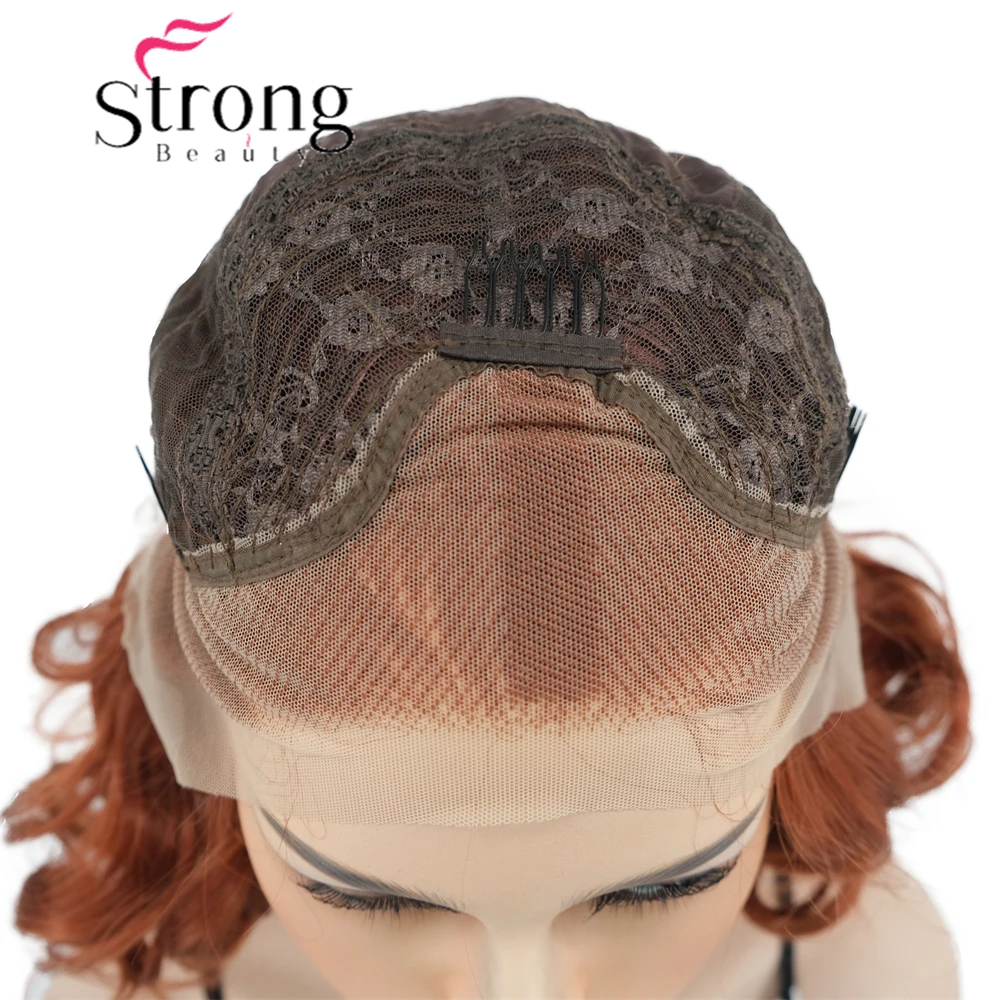 Short Bob Lace Wig Copper Red Curly Synthetic Lace Front Wig For Women Natural Hairline Heat Resistant Synthetic Wigs