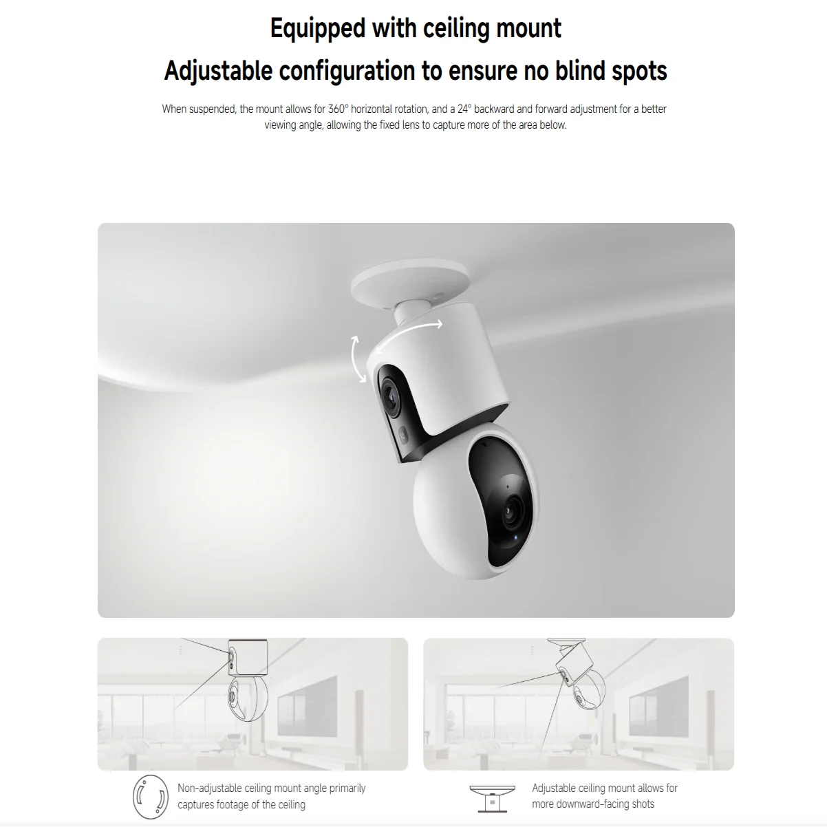 XIAOMI Smart Camera C300 Dual Camera Version，360° 3MP WiFi 6，Home Security Baby Monitor，Pet Camera，Chinese Version With Adapter image 5