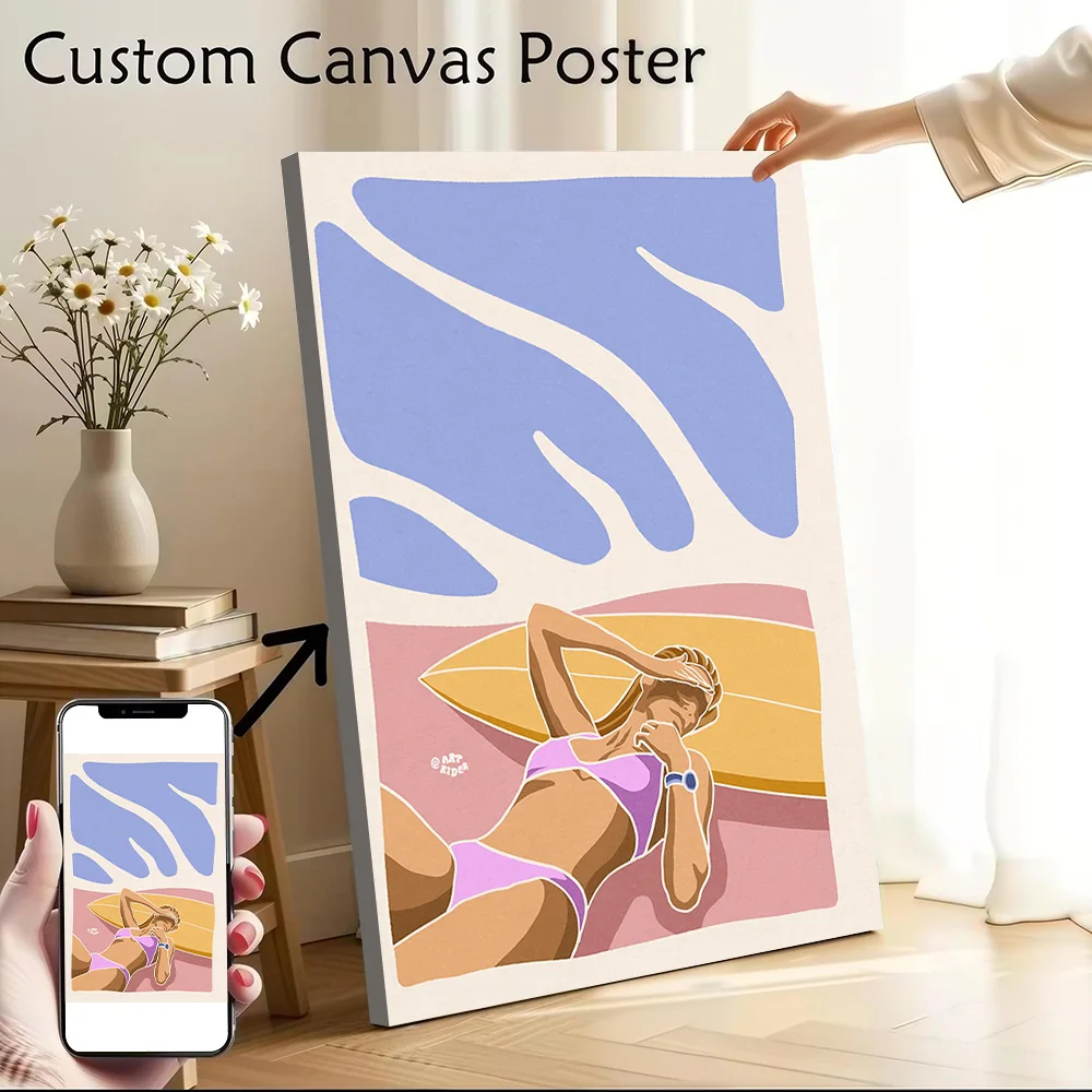 Surf Girl Day Canvas Poster Customizable Printed Canvas Painting Wall Art for Fans Modern Living Room Pictures Gamer Decoration