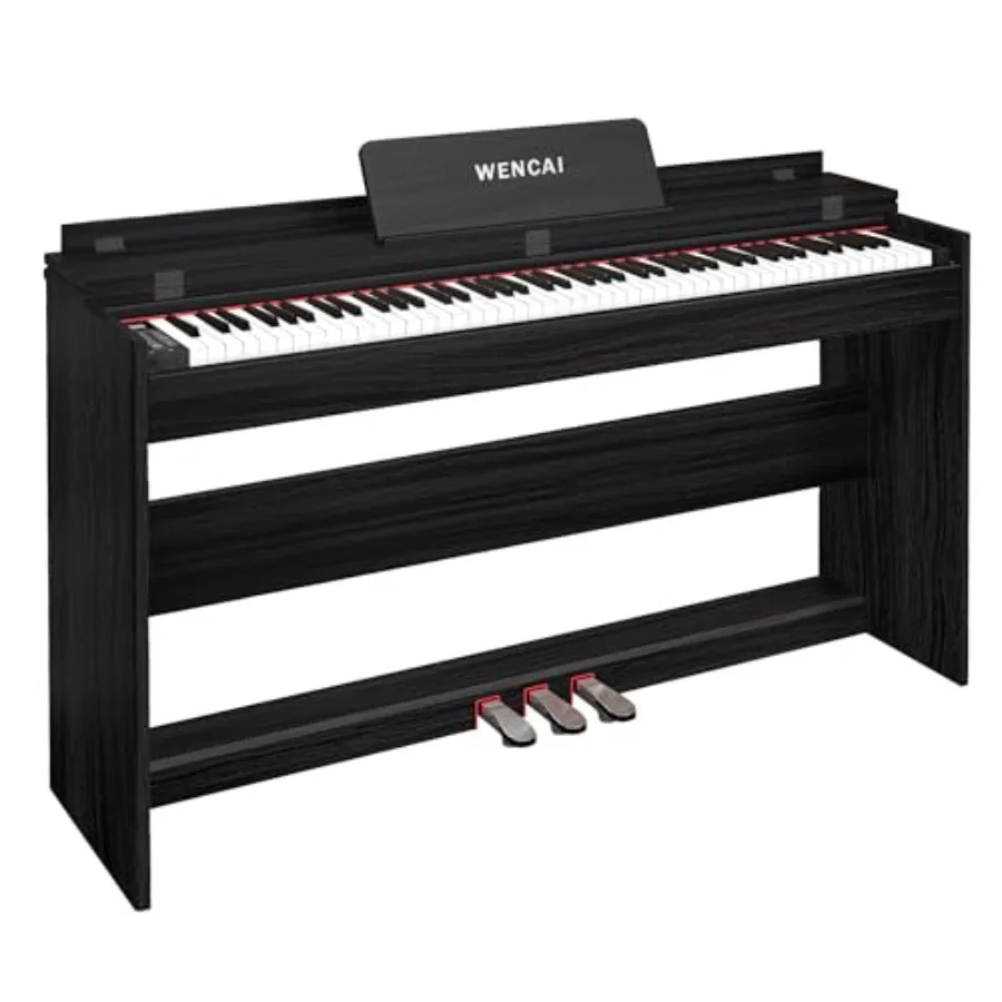 

88 Key Fully Weighted Digital Piano Keyboard for Beginner Professional Use, Wooden Classic Upright Design, Black, Hammer Action
