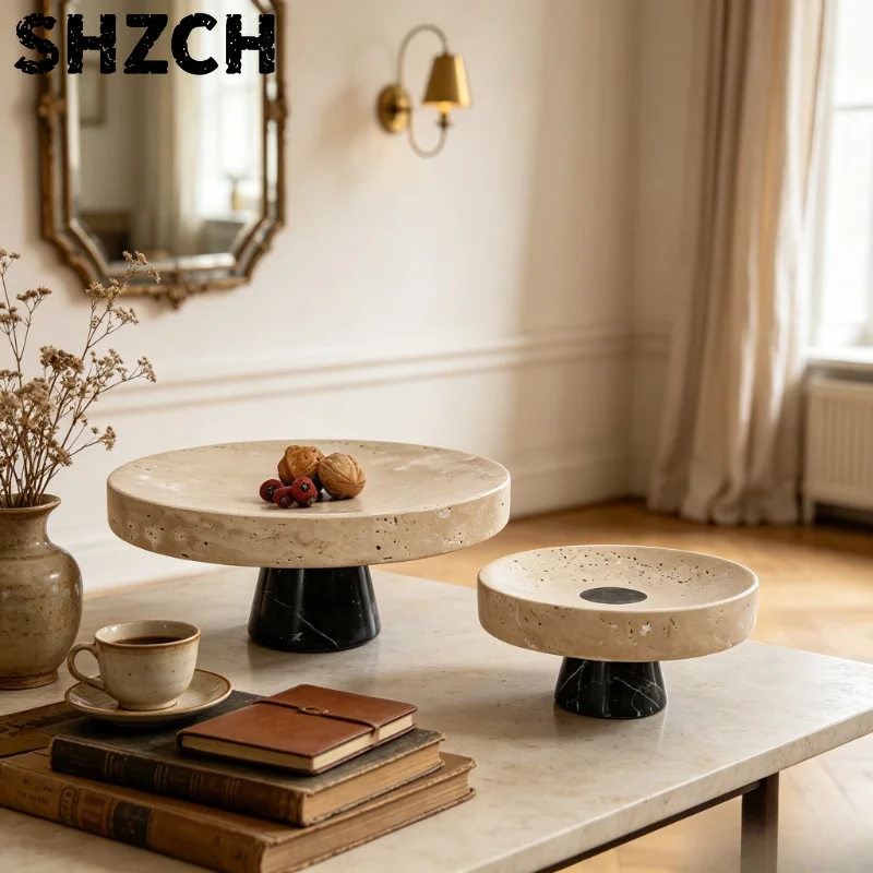 Minimalist Stone Serving Tray Natural Yellow Coffee Table Decor Round Fruit Plate Thick Durable Living Room Centerpiece Gift