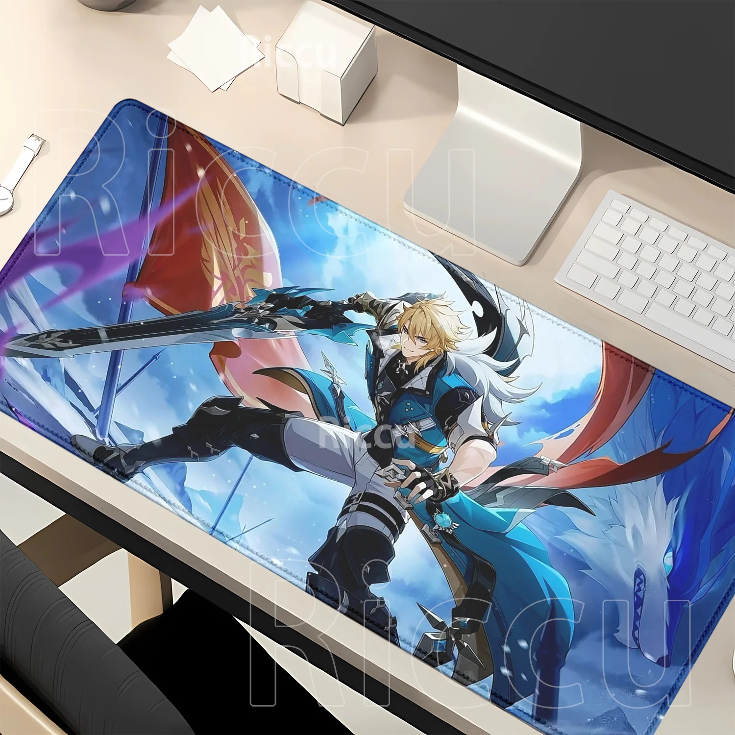 Mousepad HD Printing Varka Genshin Impact Anime Gaming Cool Gaming Mouse Pad Lock Edge Non-slip Rubber Office Keyboard Desk Mat