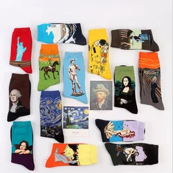 Fashion Art Cotton Crew Printed Socks Painting Pattern Women Harajuku Design Sox Calcetine Van Gogh Novelty Funny Drop Ship