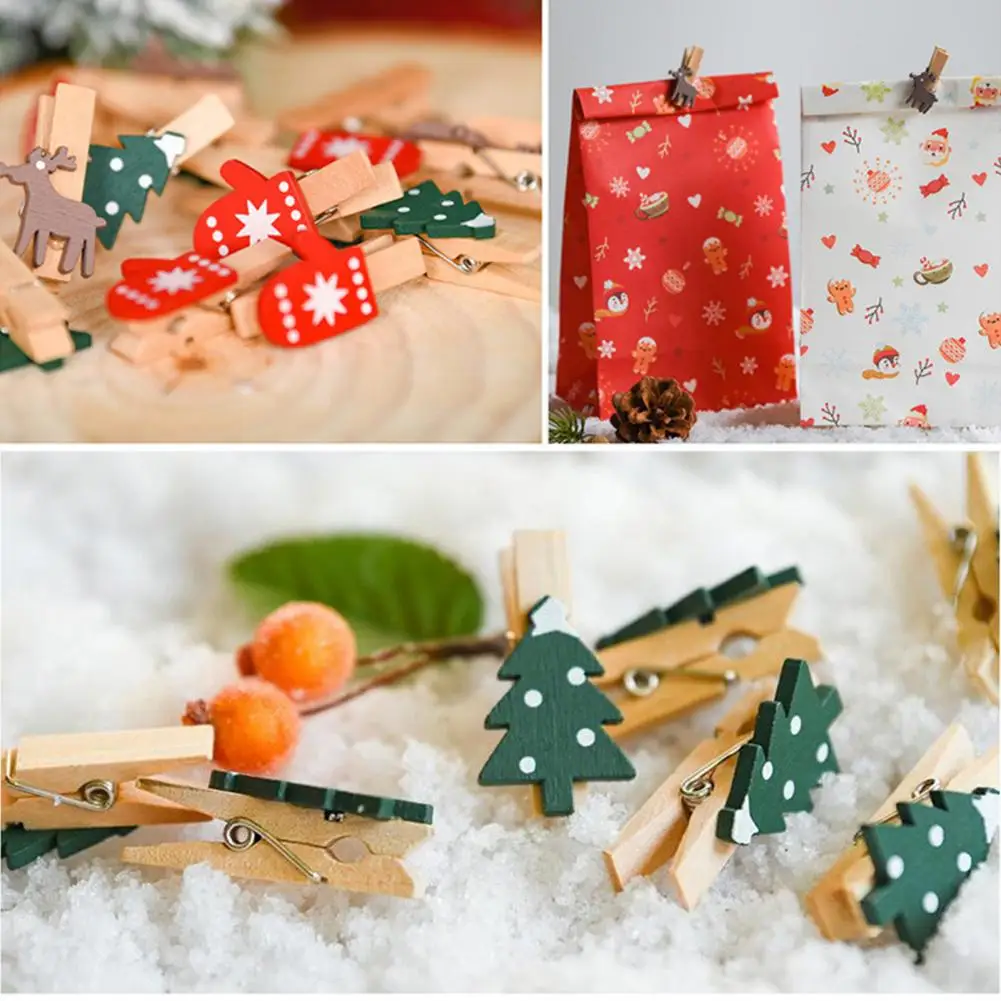 Cute Design Clothespins Christmas Wooden Clips Christmas Snowflake Wooden Clothespins Set for Hanging Cards Photos 100 Mini