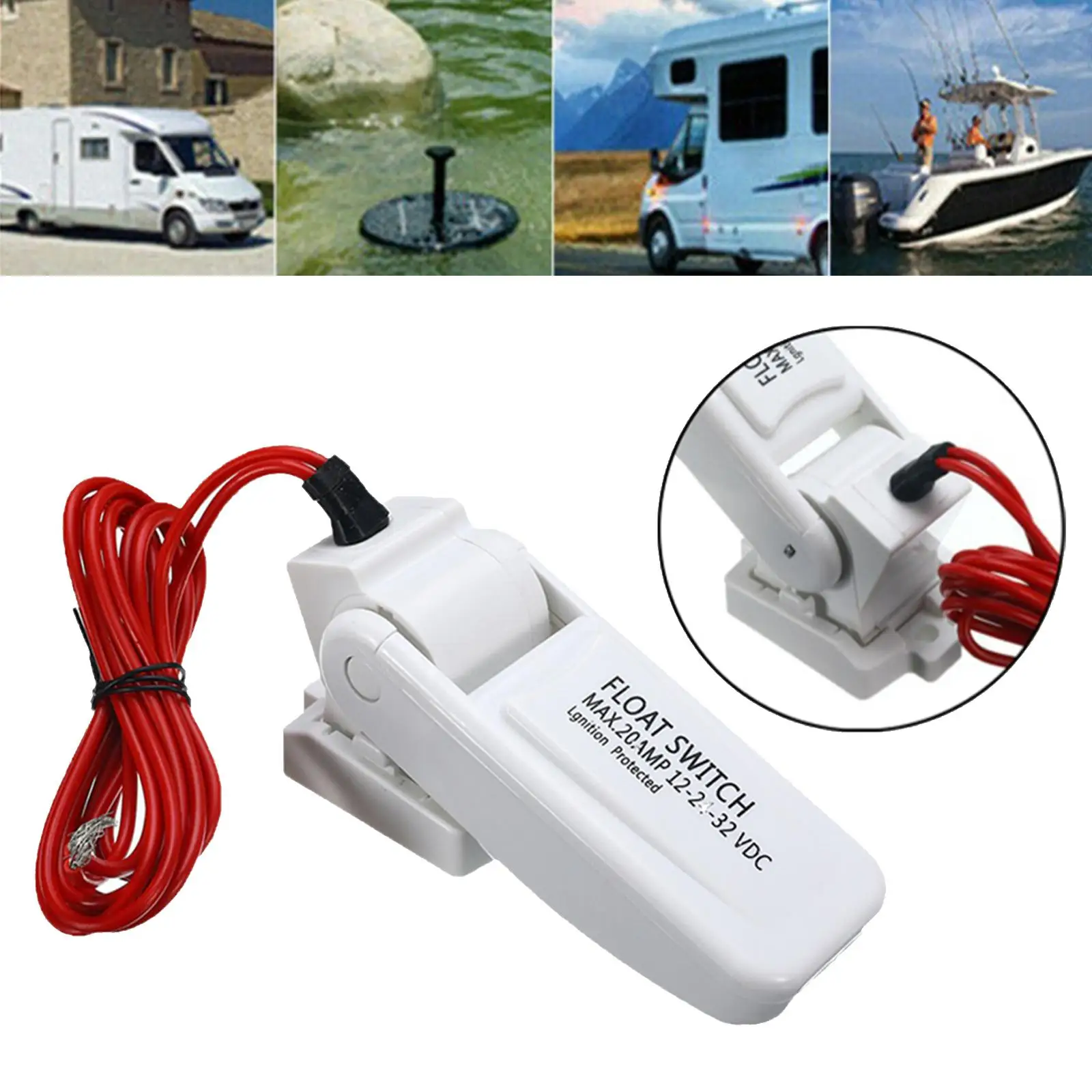 20 AMP Automatic Electric Boat Marine Bilge Pump Float Switch Level Controller Floating Flow Sensor Switch White