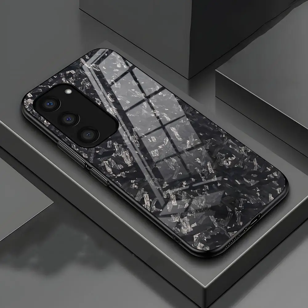 Forged Carbon Fundas Phone Case For Samsung S26 S25 S24 FE S23 S22 S21 Plus S20 Ultra Note20Ultra Black Glass Cover