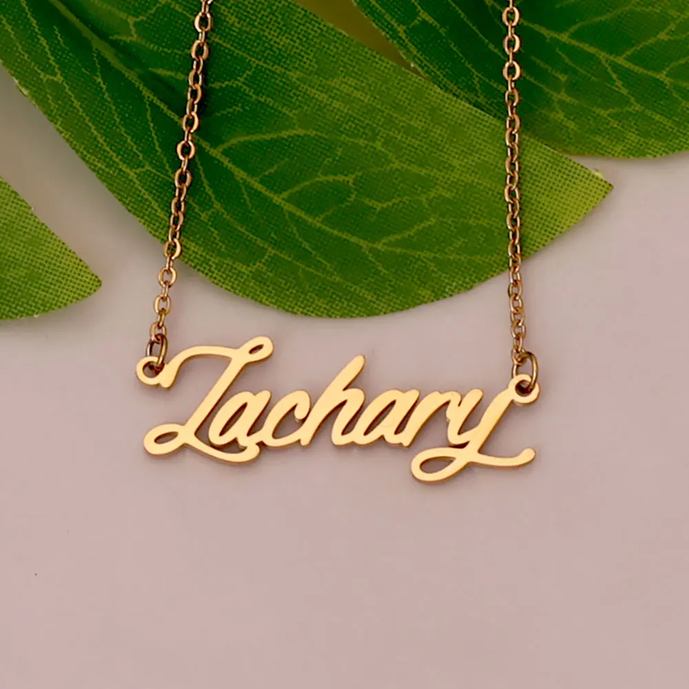 

GR859C Zachary Gold Stainless Steel Pendant Name Necklace for Women Cursive Letters Chain Chokers Annivesary Gift