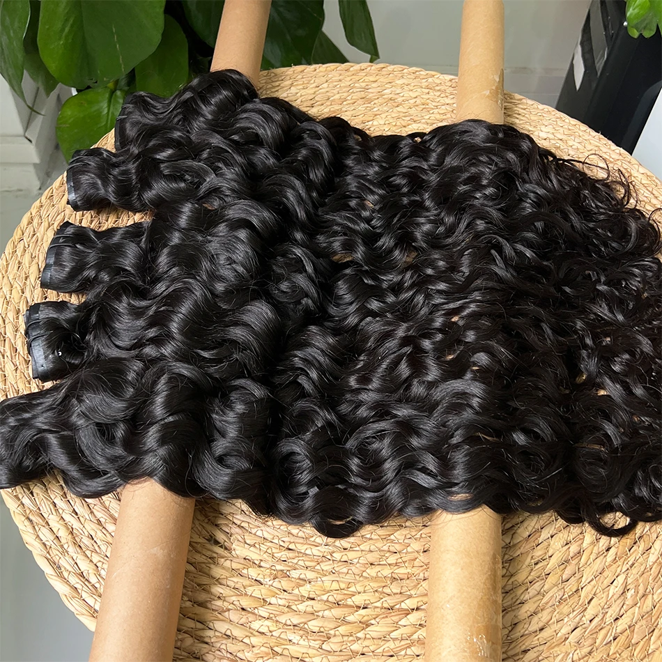 Yiwigs-Extensions de cheveux bouclés à clipser sans couture, trame en PU, ensembles de tête complets, vague d\'eau, faisceaux de clips, noir naturel,