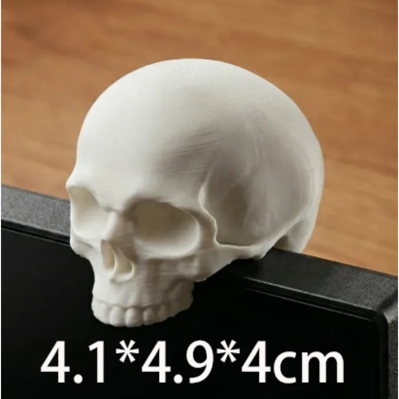 3D Printed Skull Monitor Topper Human Skull Figurine Computer Screen Edge Decor Gothic Desk Ornament Halloween Desktop Accessory