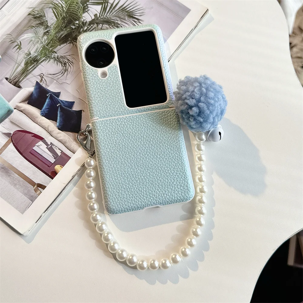 

Litchi Pattern Phone Case For OPPO Find N2 N3 Flip Bracelet Hairball PC Hard Shell Protective Back Cover