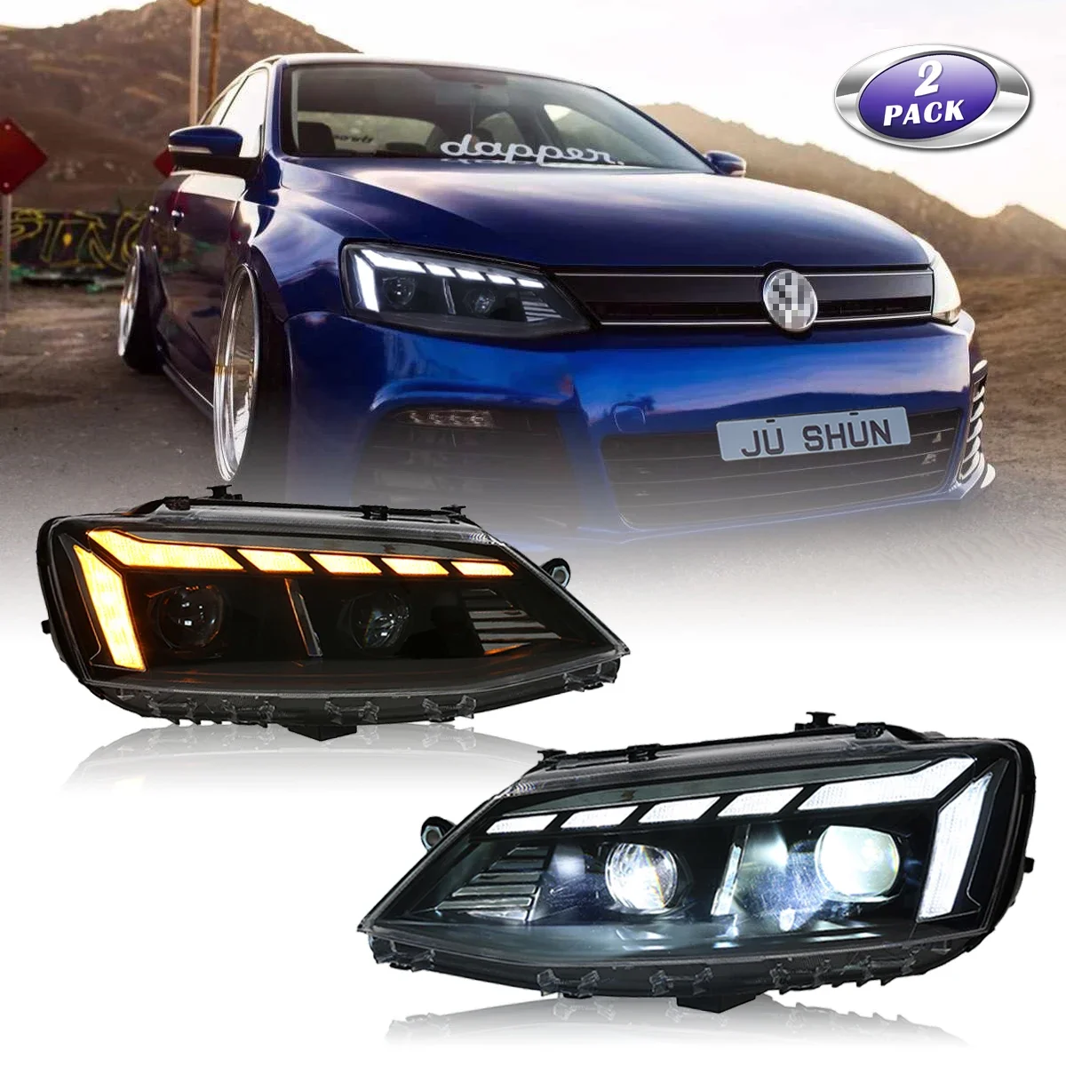 

Car Light LED Projector Headlights For VW Volkswagen Jetta 2012-2018 Audi Style Head Lamps Assembly Sequntial Turn Signal