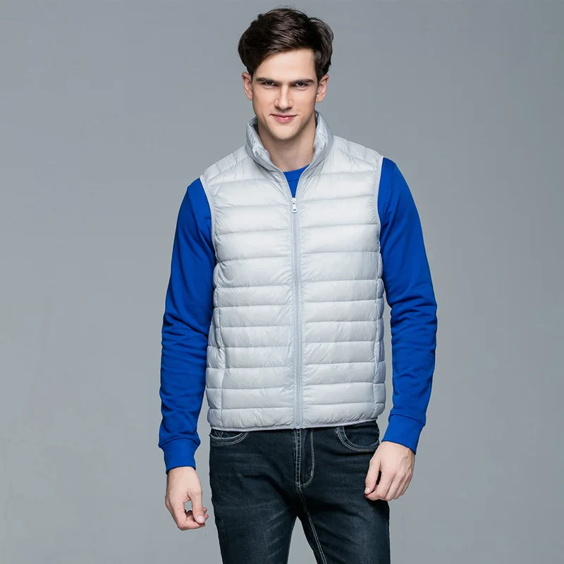 Autumn and Winter Men's 90% White Duck Down Vest Casual Lightweight Down Warm Solid Sleeveless Jacket Men's Portable Pocket Vest