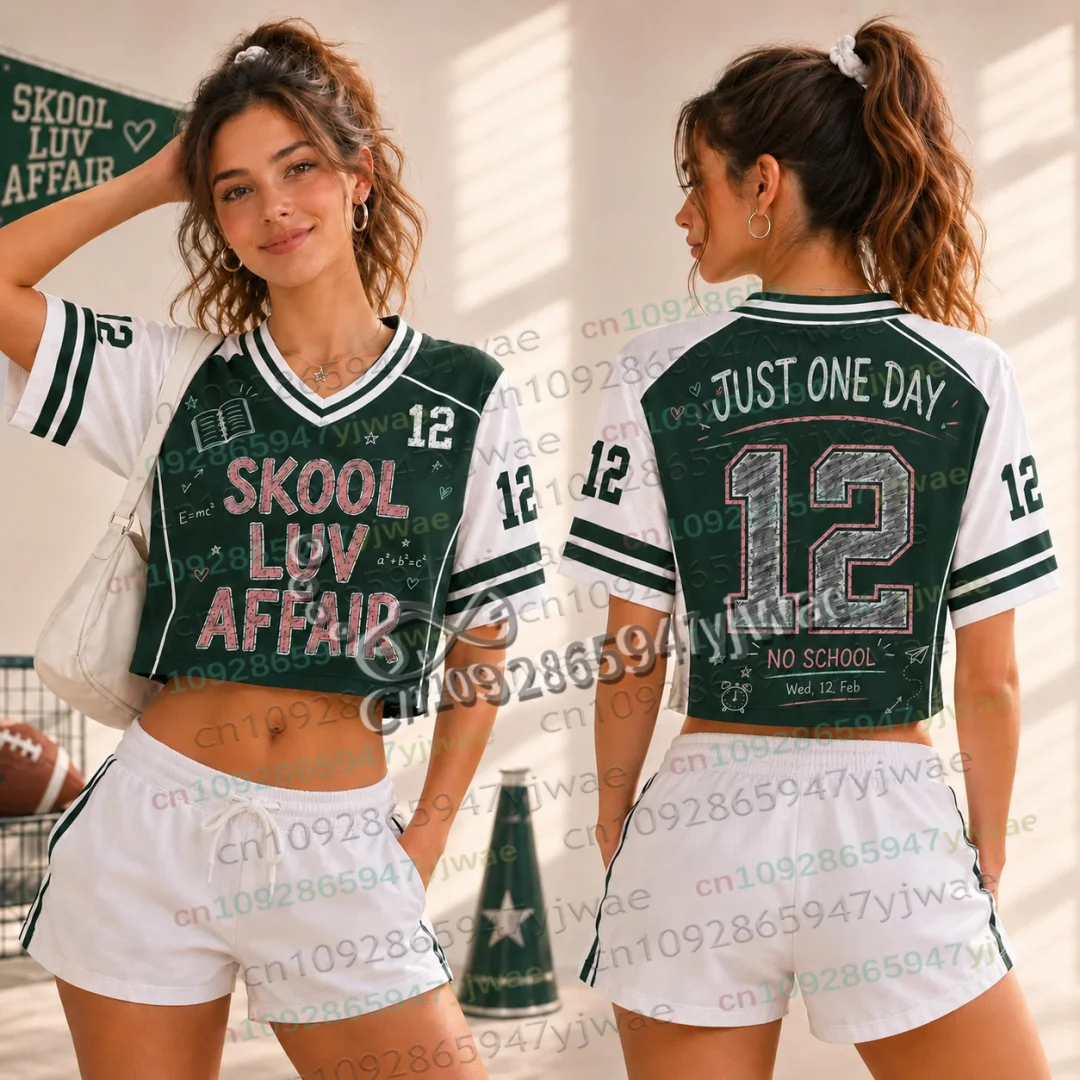 Damen Cheerleader Football Trikot Skool Luv Affair World Tour 2026 K-Pop Geschenk für Fans Sommer Herren Damen Crop Top T-Shirts – Detail 8