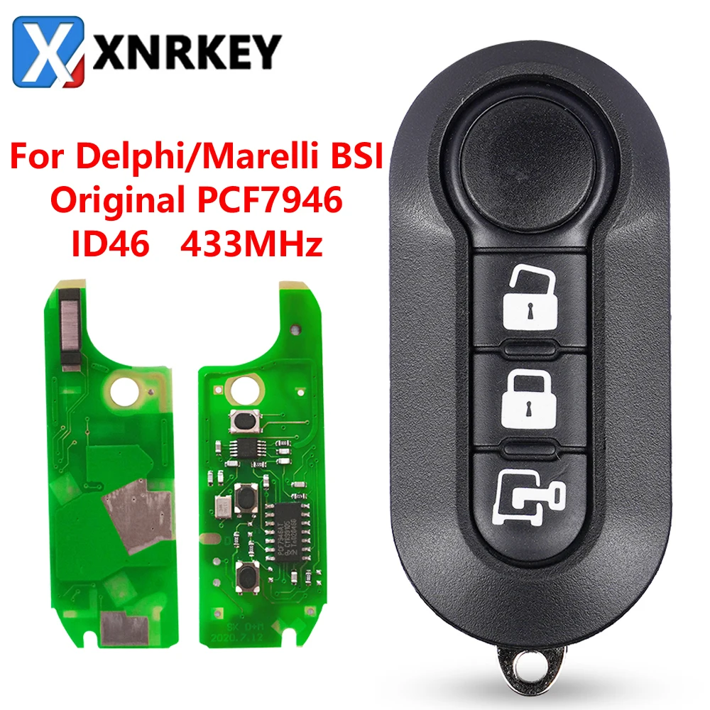 

XNRKEY 3 Button Flip Remote Key PCF7946 Chip 433Mhz for Fiat 500 Grande Punto Doblo Qubo for Delphi/Marelli BSI System Car Key