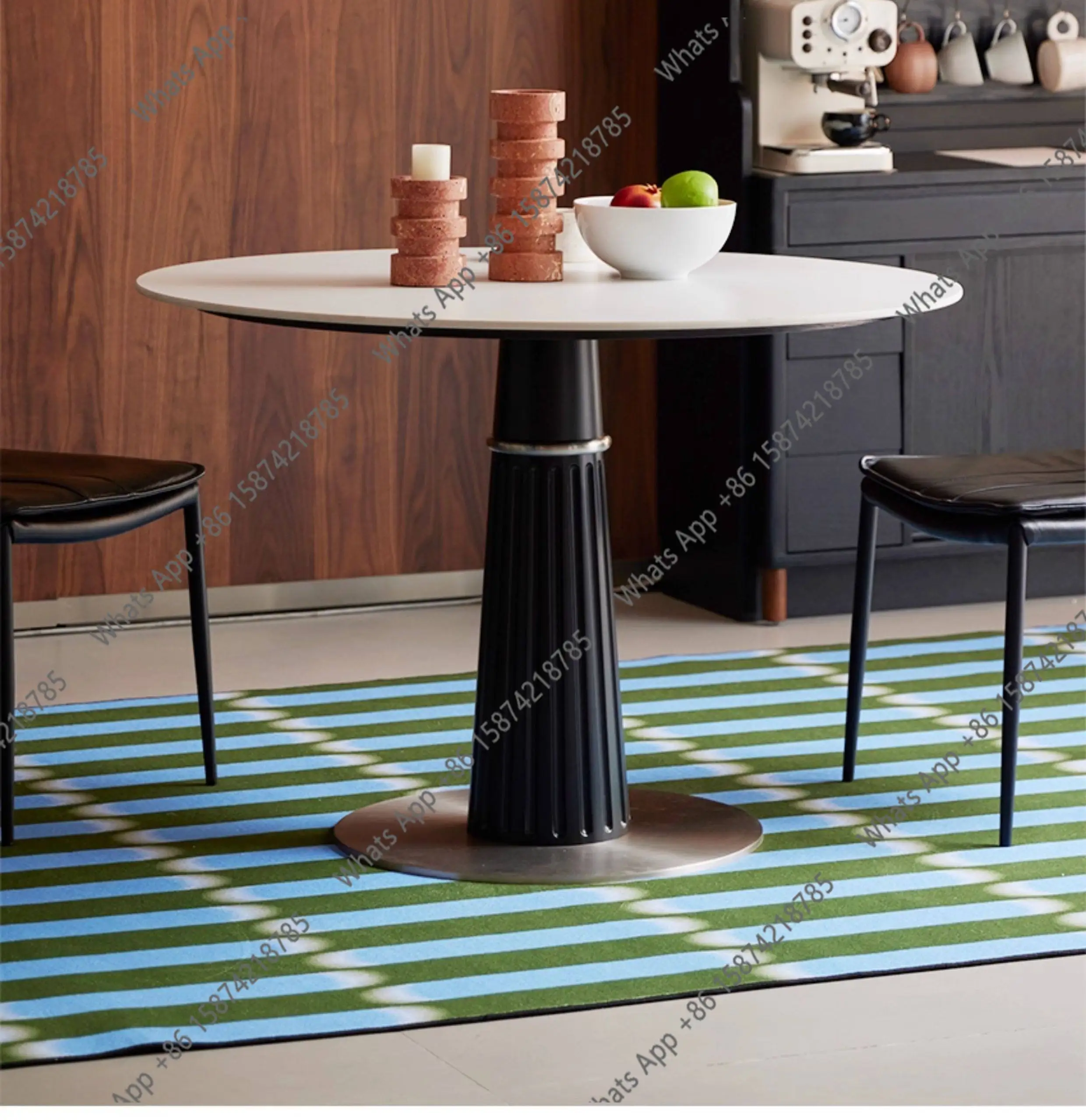 

Modern light luxury solid wood rock slab dining table living room, household small apartment dining room, large round