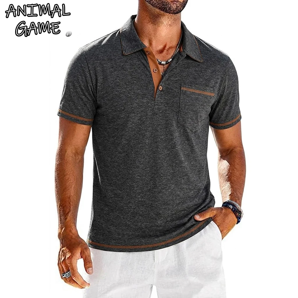 Sommer-Herren-Poloshirts mit kurzen Ärmeln, leichtes, lässiges T-Shirt für Herren, Outdoor-Sport-T-Shirts mit Taschen, schnell trocknendes, atmungsaktives Oberteil