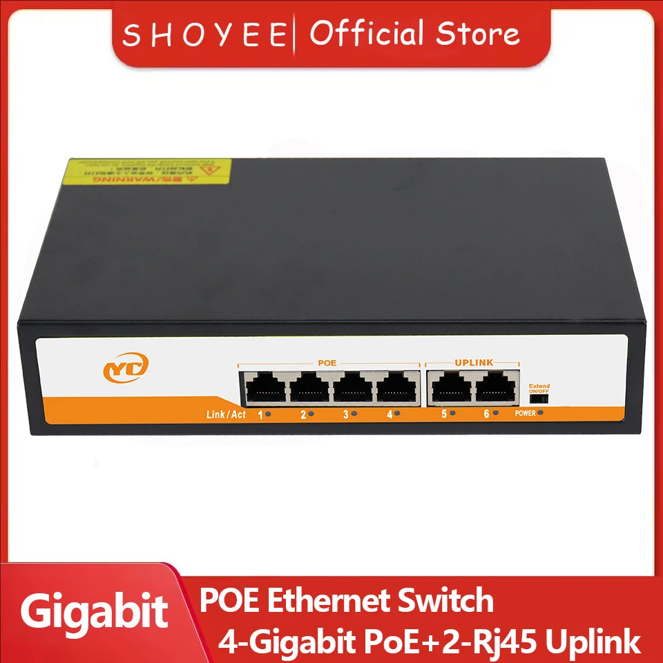 

6-портовый гигабитный Ethernet-коммутатор POE RJ45 с невимаемым подключением 802.3af/at Uplink Plug and Play, для IP-камеры/NVR