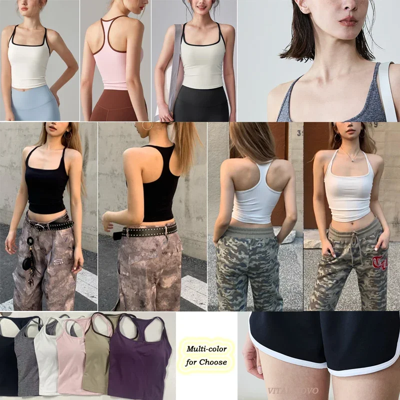 VITALINOVO Canotta con scollo quadrato e schiena scoperta per donna Canotta lunga imbottita aderente Basic Cami Top senza maniche T-shirt attillate basic