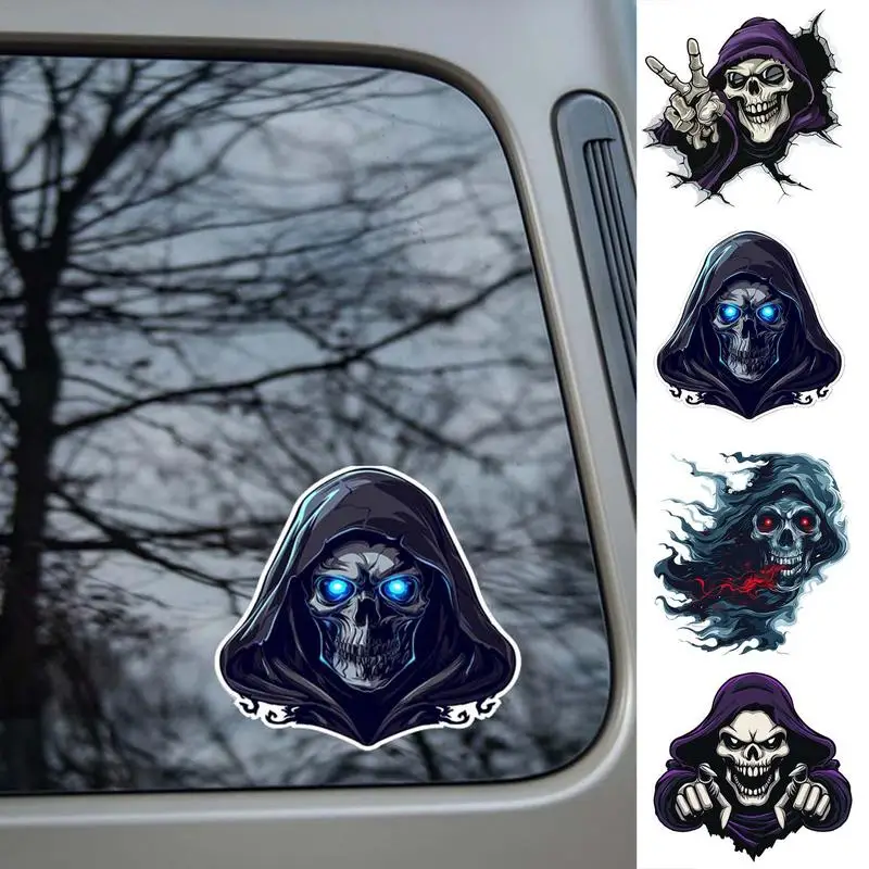 Skull Car Window Stickers 3D Halloween Skeleton Decals Adhesive Halloween Window Decals Skull Car Hood Decals Halloween Scary