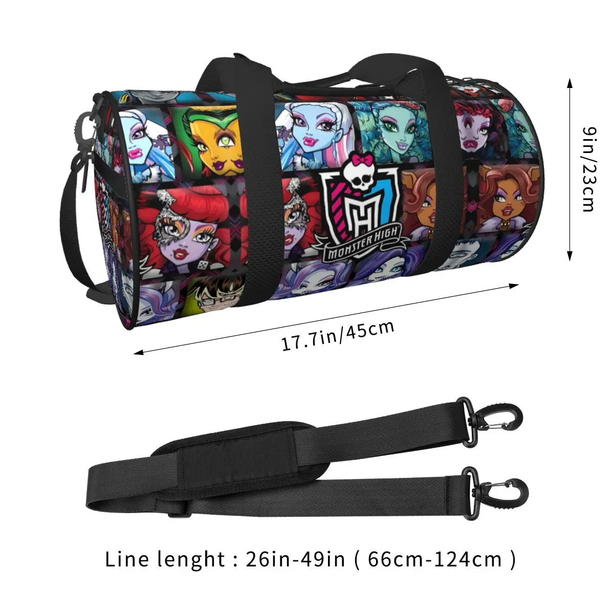 Monster High Sport Bags Cartoon Cool Anime with Shoes Gym Bag Outdoor Men Women Pattern Handbag Travel Retro Fitness Bag