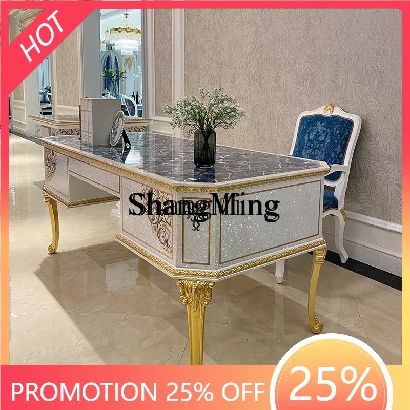 

FG luxury desk chairs shell inlaid parquet writing desk villa mansion clubhouse computer table mesa auxiliar