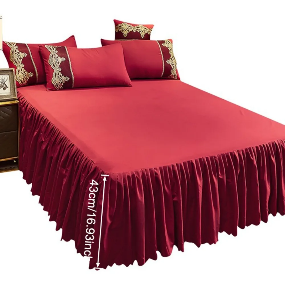 1pc Princess Bed Skin Friendly Brushed Fabric Fabric Skirt Anti-Slip Dust Ruffle Wrap Around Bed Cover for Queen Size Easy Care