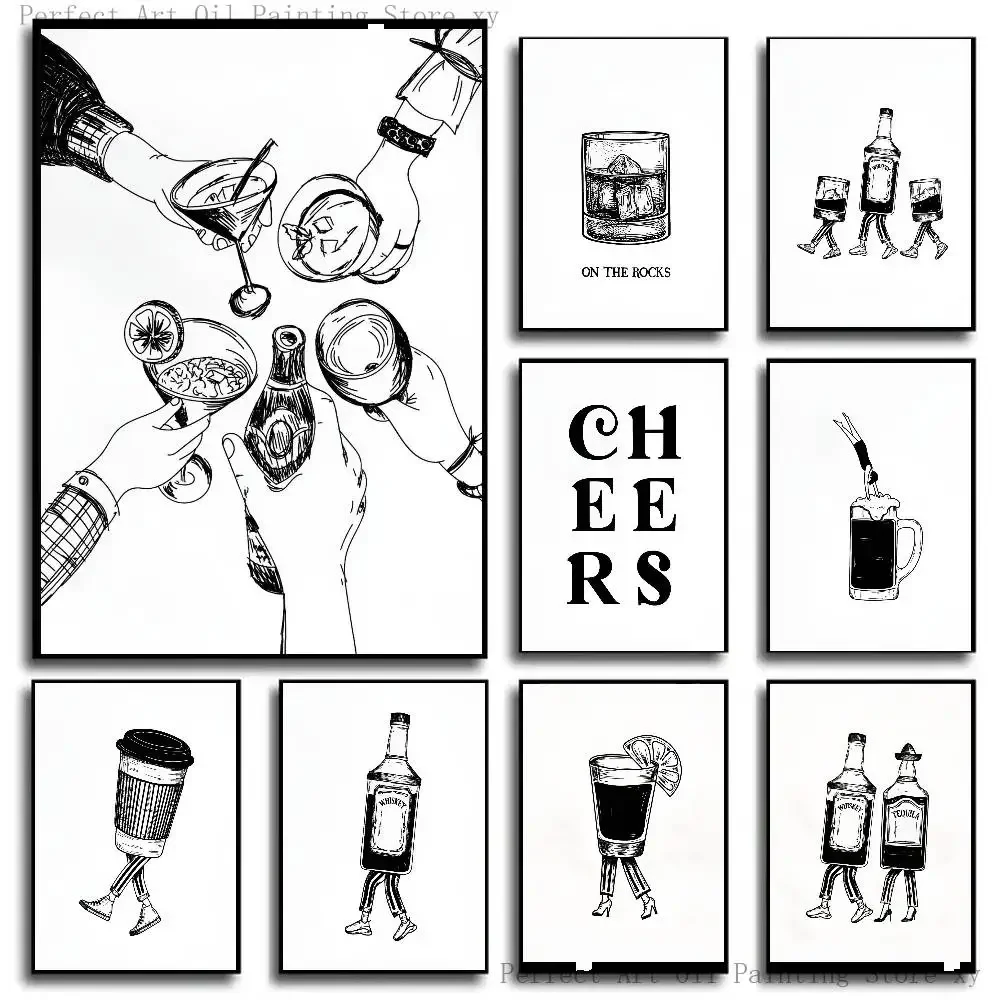 Beer Tequila Whisky Cheers Funny Poster Self-adhesive Art Room Entrance Restaurant Wall Decor Art Painting