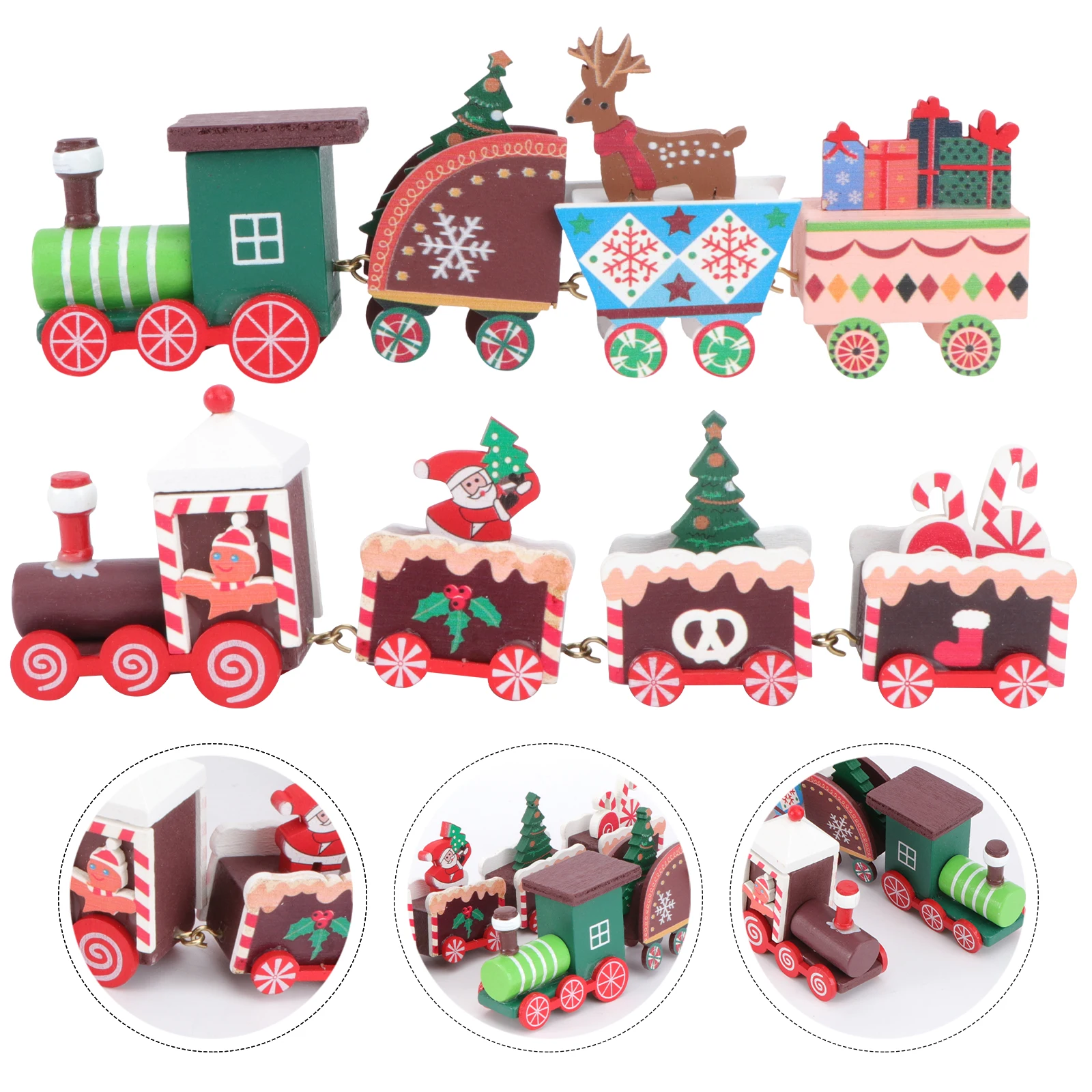 

2 pcs Christmas Elements Train Ornament Funny Desktop Wooden Trains Decoration Home Cabinet Adornment Xmas Themed Non Remote