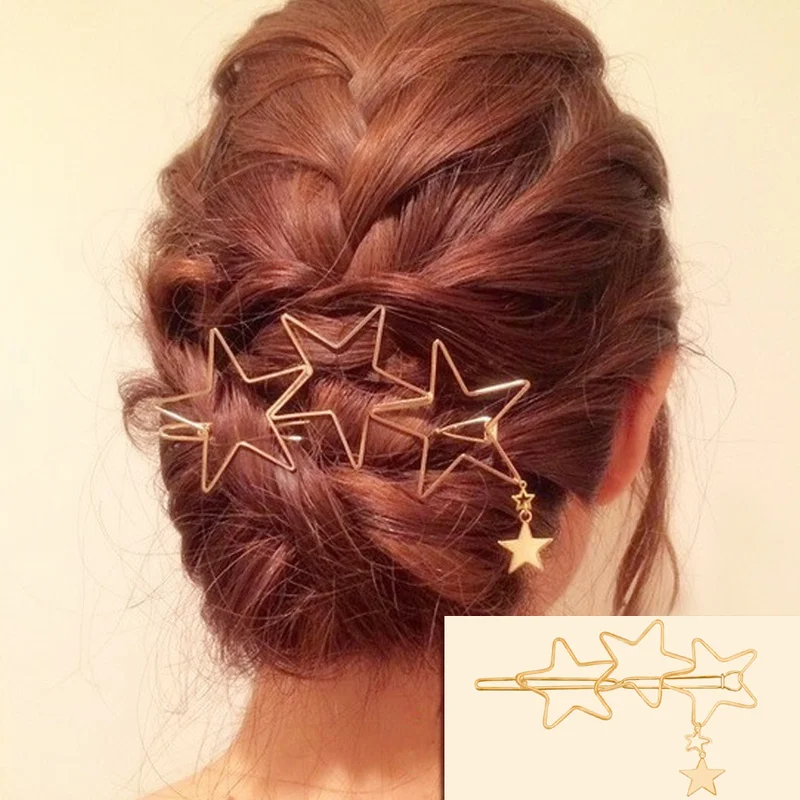 2022 Hot 1Pc Fashion Hollow Geometric Hair Clip for Women Elegant Star Circle Metal Barrette Hairpin Head Accessorie