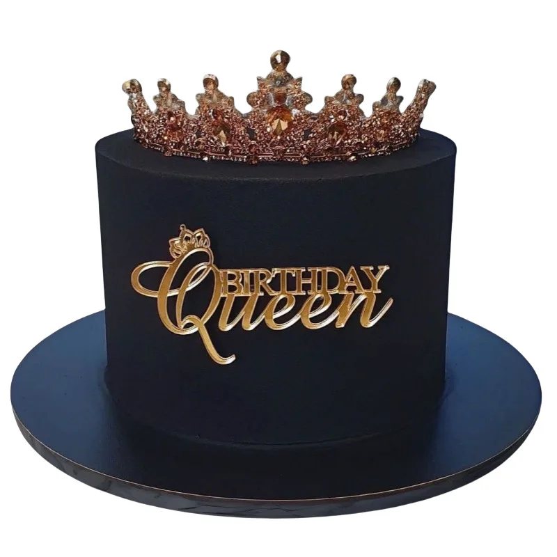 私の女王誕生日パーティーケーキトッパー装飾ゴールドアクリル女性ハッピーバースデーケーキトッパーベーキング用品ベビーシャワーギフト
