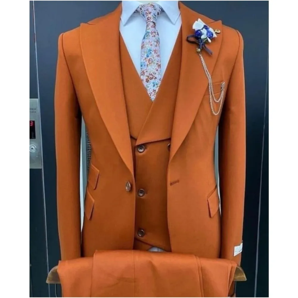 

Новые мужские деловые костюмы из трех предметов с остроконечными лацканами на одной пуговице, формальный ужин, свадьба, жених, смокинги, повседневная одежда, куртка на заказ, жилет, брюки