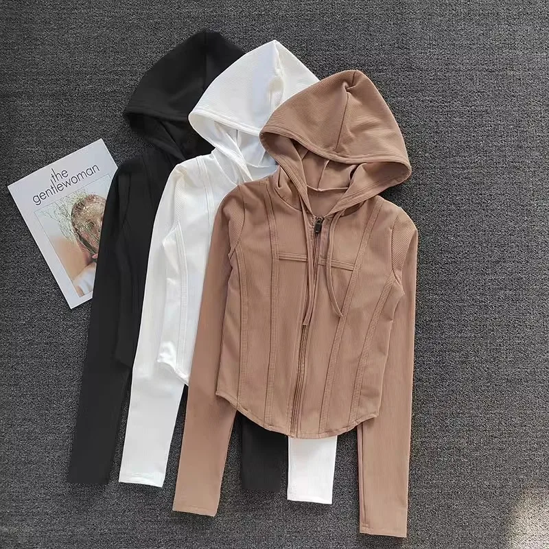 Manteau de Fitness pour femmes, Cardigan à capuche, veste de Sport serrée à séchage rapide, chemise d'entraînement de course, vêtements de Yoga, veste de Sport à manches longues