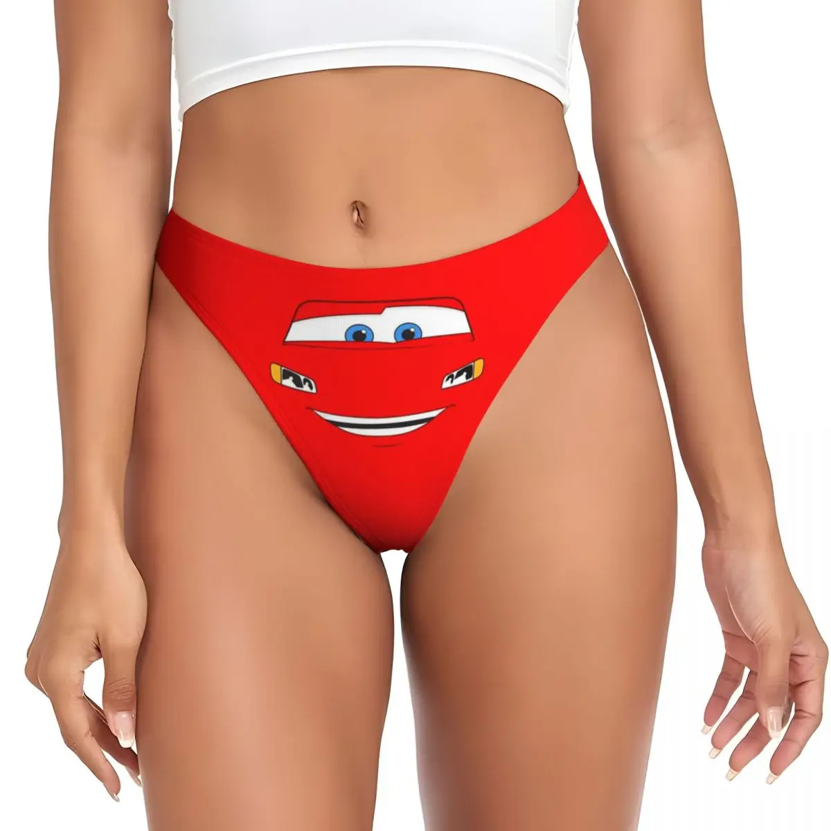 Custom Womens Happy Cars Lightning McQueen G-string Panties Female Comfort Cartoon Thongs Underwear