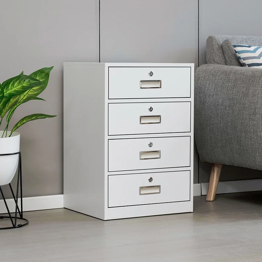 

z Modern 4-Drawer Steel Under Desk Bedside Table Small Living Room Cabinet with Practical Storage Home Office School Modern Des