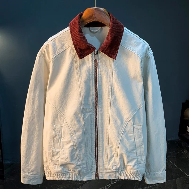 

Color blocked lapel jacket men's zipper cardigan casual jacket trend 2026 new autumn men's clothing