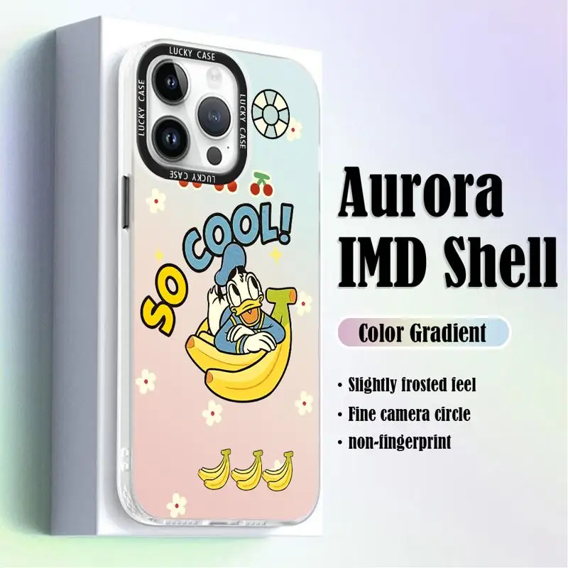 Gradient Color Matte Case for iPhone 15 14 13 12 11 pro Max XS XR X 7 8 Disney Daisy Donald Duck Iridescent Laser Clear Cover