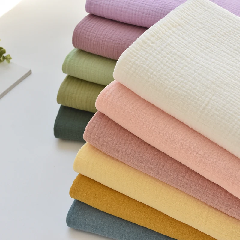 Wholesale Popular Woven Plain Crepe Double Cotton Gauze Fabric Sleepwear Baby Dress Blanket Double Gauze Muslin Fabric Trade