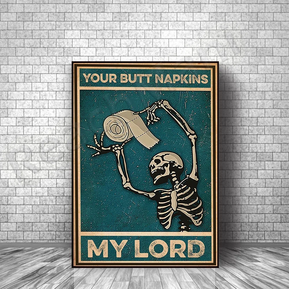 skull poster, your ass napkin my master poster, funny skull bathroom art, retro skull bathroom decor, funny skull gifts